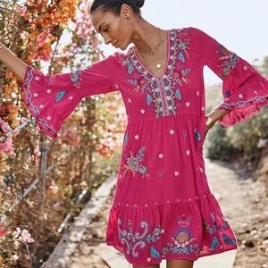 Johnny was hot pink embroidered dress